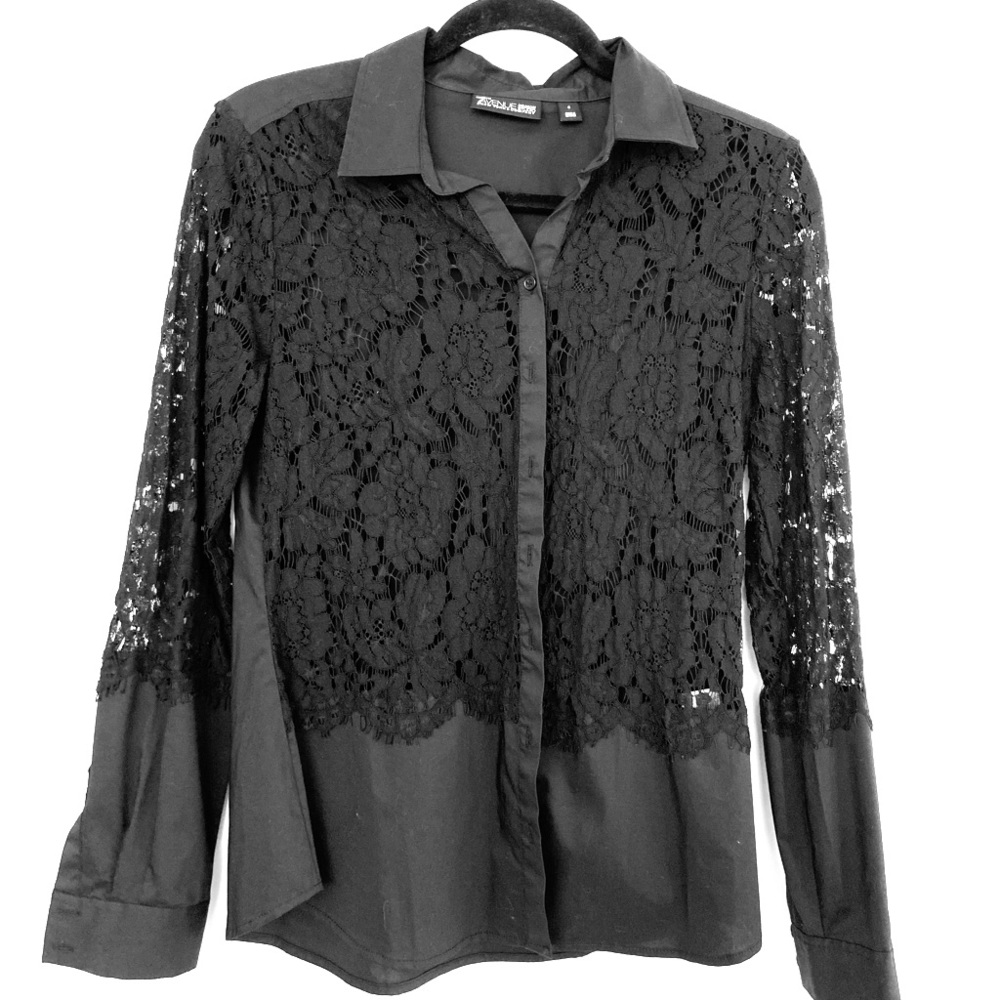 Black lace button down blouse